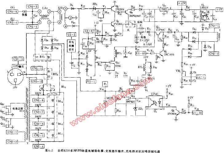 山特8200 ups直流辅助电源,交流稳压输出,充电器及抗尖_电路图