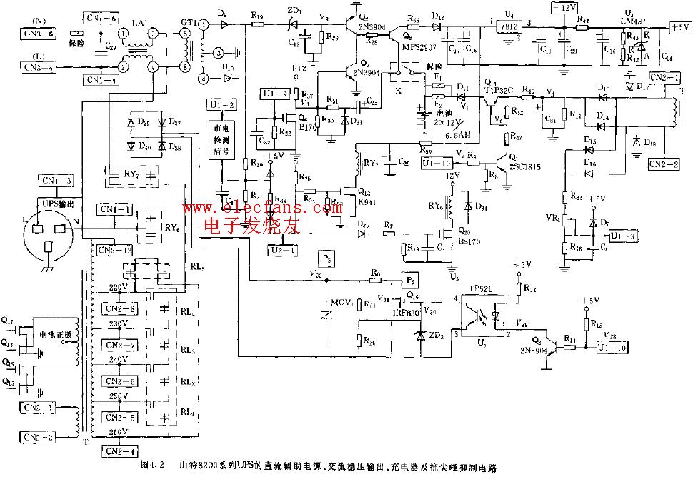 山特8200系列ups直流辅助电源,交流稳压输出,充电器及尖_电路图